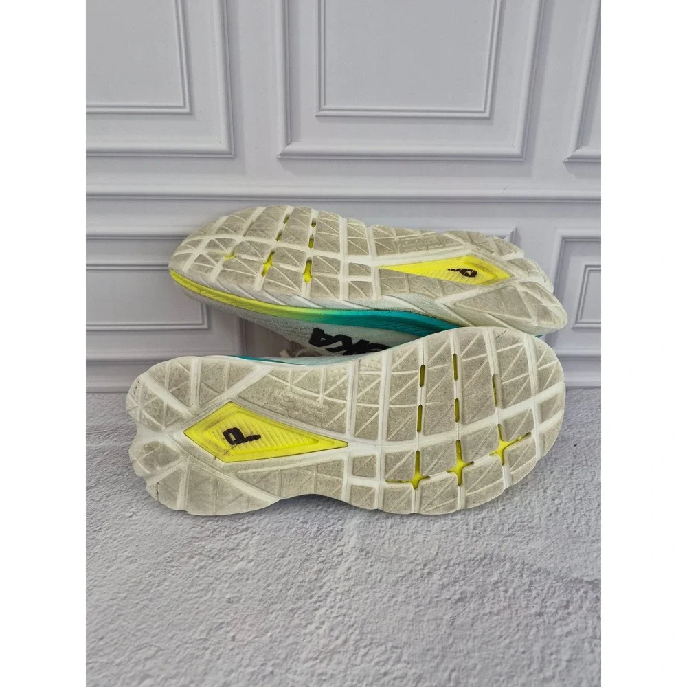 Hoka Mach 5 Womens Running Shoes Size 6.5 B White Blue Yellow Profly+ Sneakers